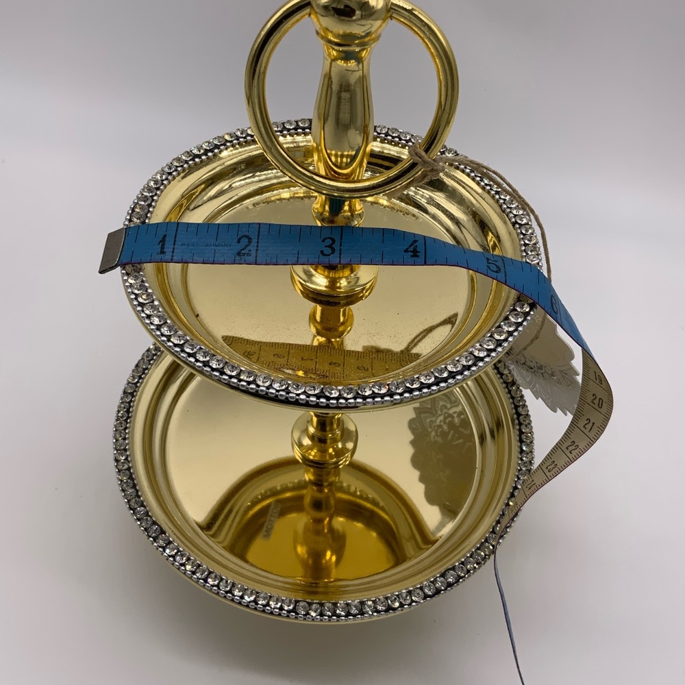 Gold Rhinestone 2-tier Tidbit Snack Dessert Serving Tray Display - Picture 5 of 10